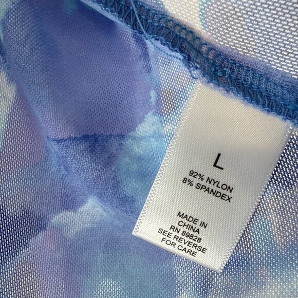 LOGO Lori Goldstein Top Large Blouse Mesh Colorful Artsy Blue Purple Stretch - Picture 6 of 8